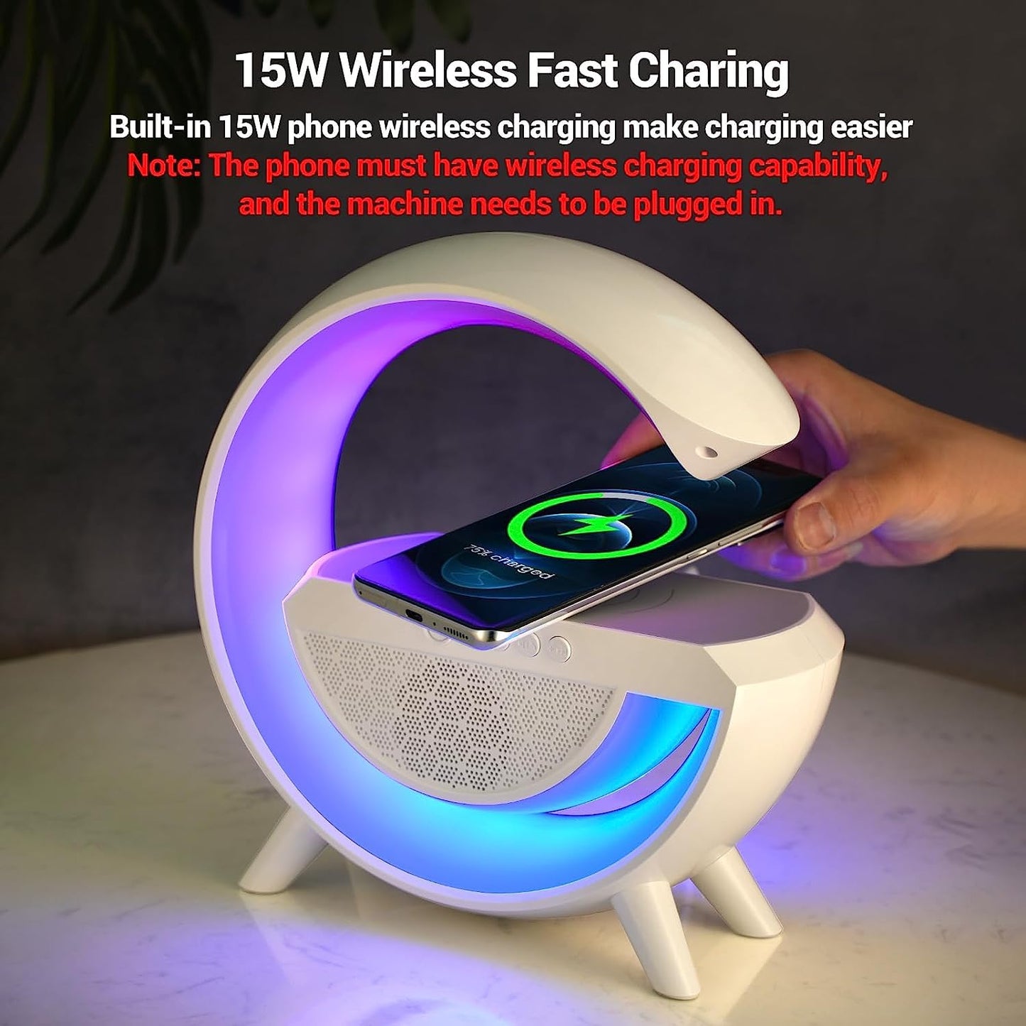 3-in-1 LED Night Lamp with Bluetooth Speaker & Wireless Charging