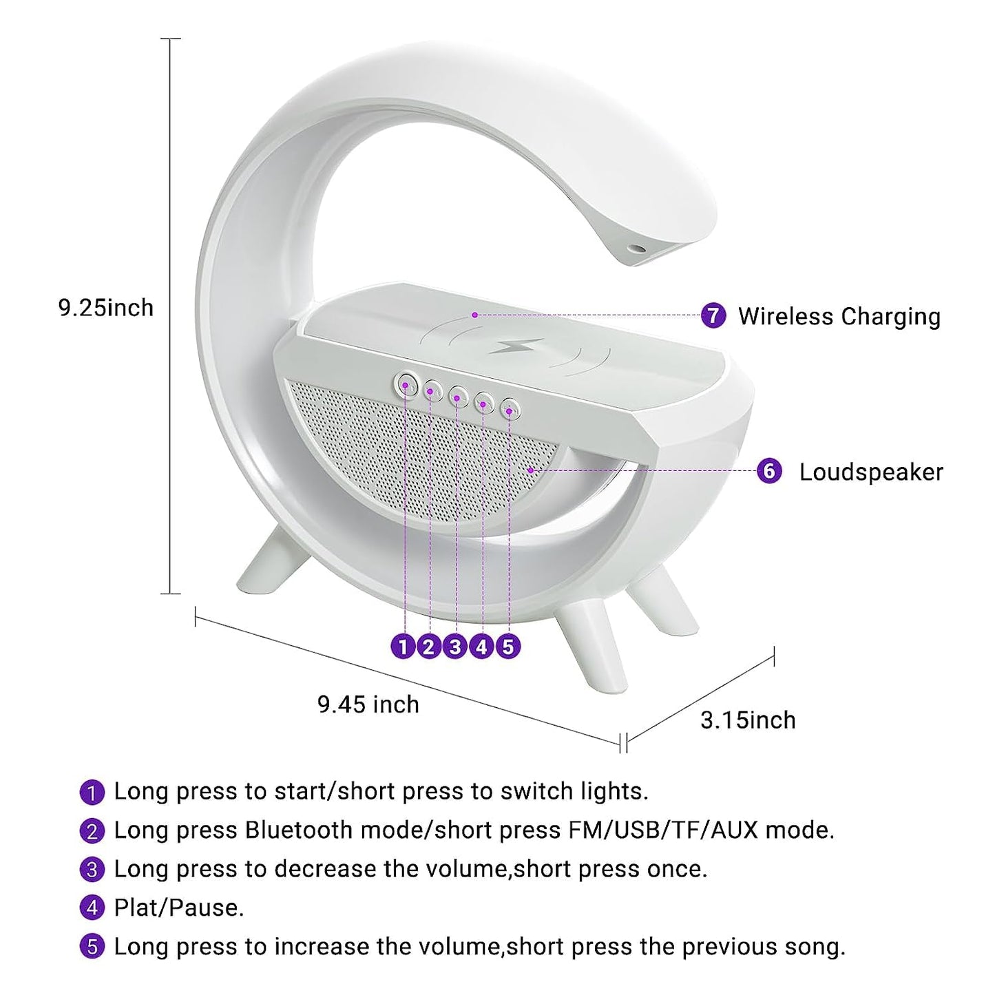 3-in-1 LED Night Lamp with Bluetooth Speaker & Wireless Charging