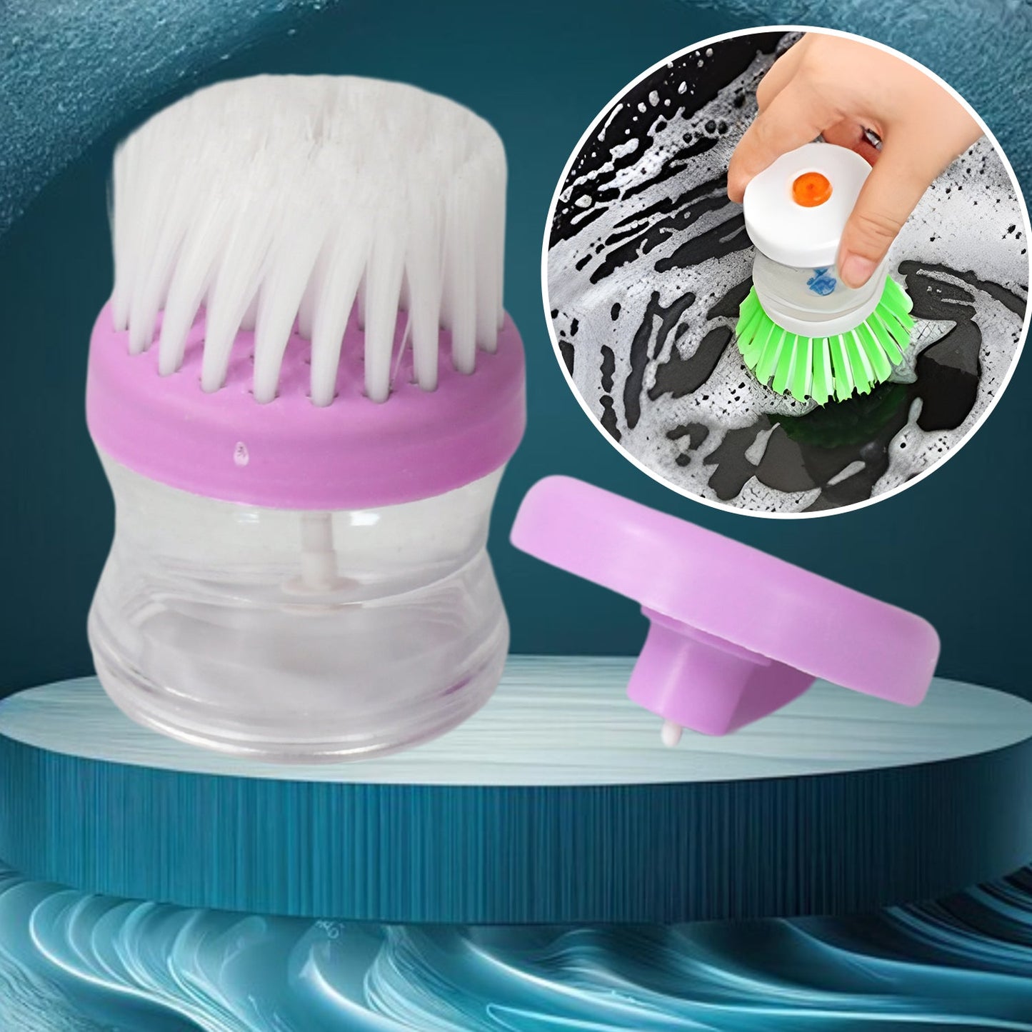 Plastic Dish Brush with Liquid Soap Dispenser – Multicolour Cleaning Tool