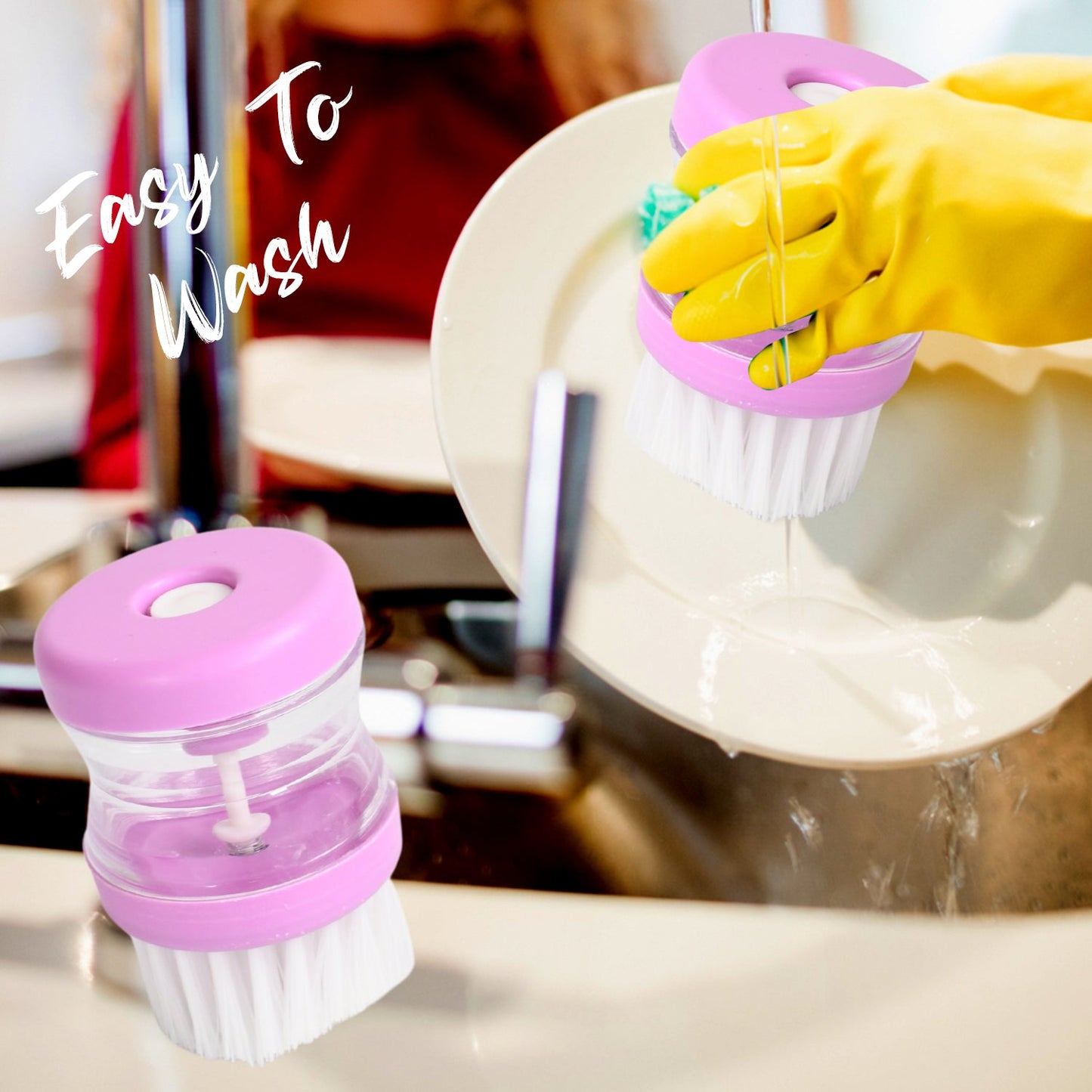 Plastic Dish Brush with Liquid Soap Dispenser – Multicolour Cleaning Tool