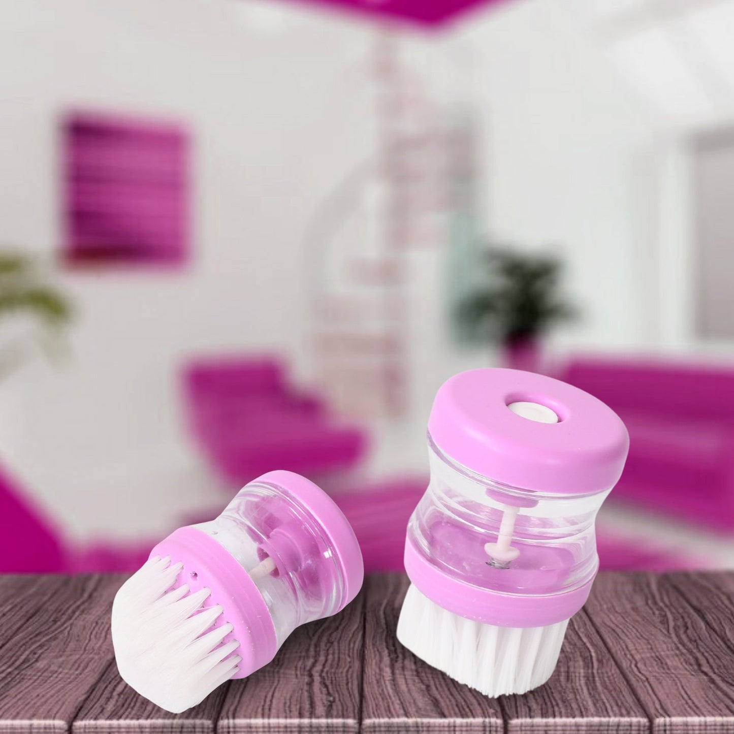 Plastic Dish Brush with Liquid Soap Dispenser – Multicolour Cleaning Tool