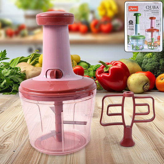 Apex Quba Push Chopper with Stainless Steel Blades & Mixing Attachment – 1000ml