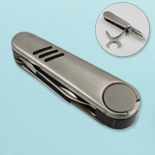 Multi-Function Stainless Steel Pocket Tool Knife – 4-in-1 with Knife, Scissors, Bottle Opener & Key Ring