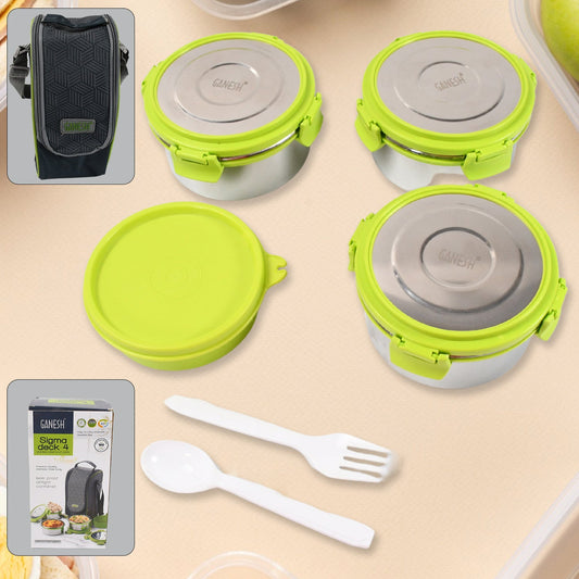 Stainless Steel Tiffin with 4-Side Lock Lid – Airtight & Leakproof Dabba