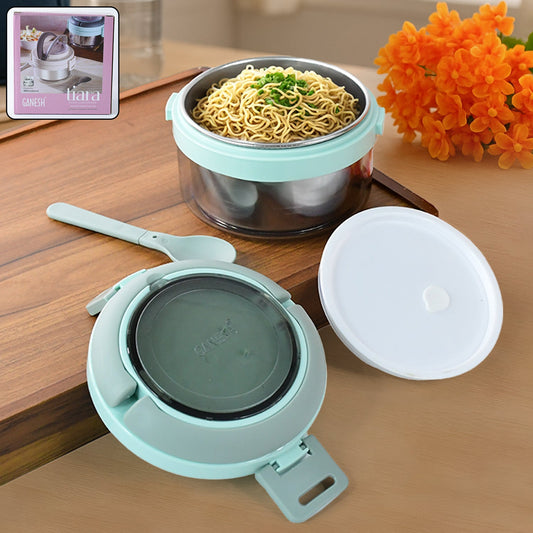 Ganesh Tiara 400ml Stainless Steel Insulated Lunch Box with Leakproof Lid & Folding Spoon – Compact Tiffin for Office, School & Travel