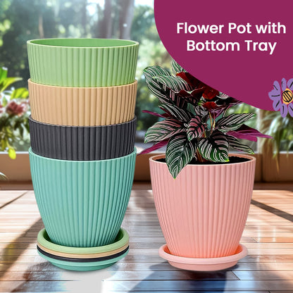 Plastic Flower Pots with Trays – Set of 5 Indoor & Outdoor Planters