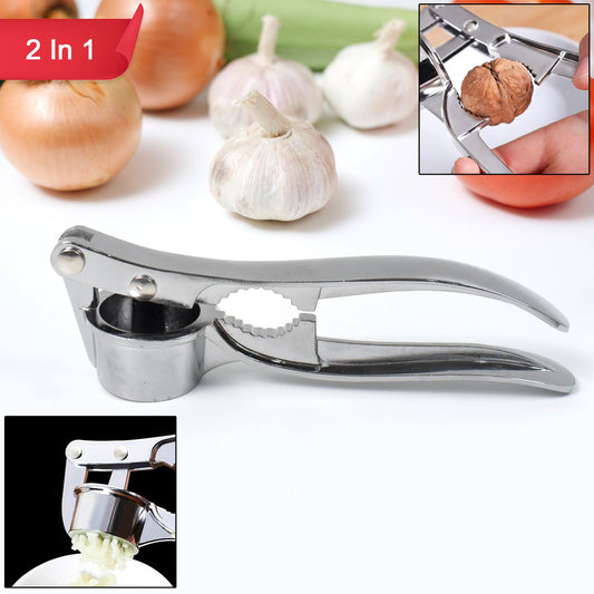 2-in-1 Premium Garlic Press & Walnut Cracker – Heavy-Duty Alloy Masher (1 Pc)