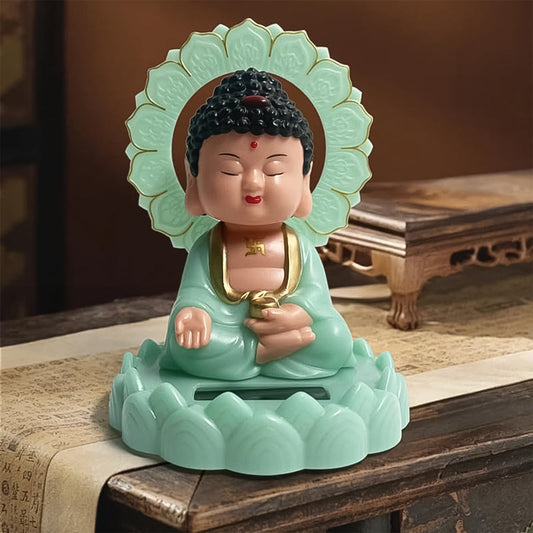 Solar-Powered Moving Head Buddha Statue – Decorative Showpiece for Home & Car (1pc/Random Color)