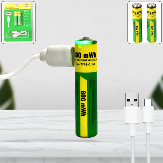 AAA Rechargeable Batteries 800 mWh – 1.5V High-Capacity NiMH with USB Charging Cable (2 Pc Set)