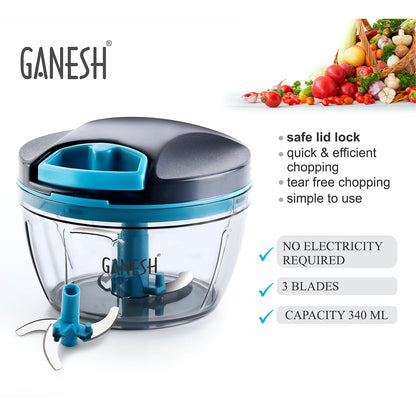 GANESH Wonder Chopper, Grey – 470ml, BPA Free, No Electricity Needed