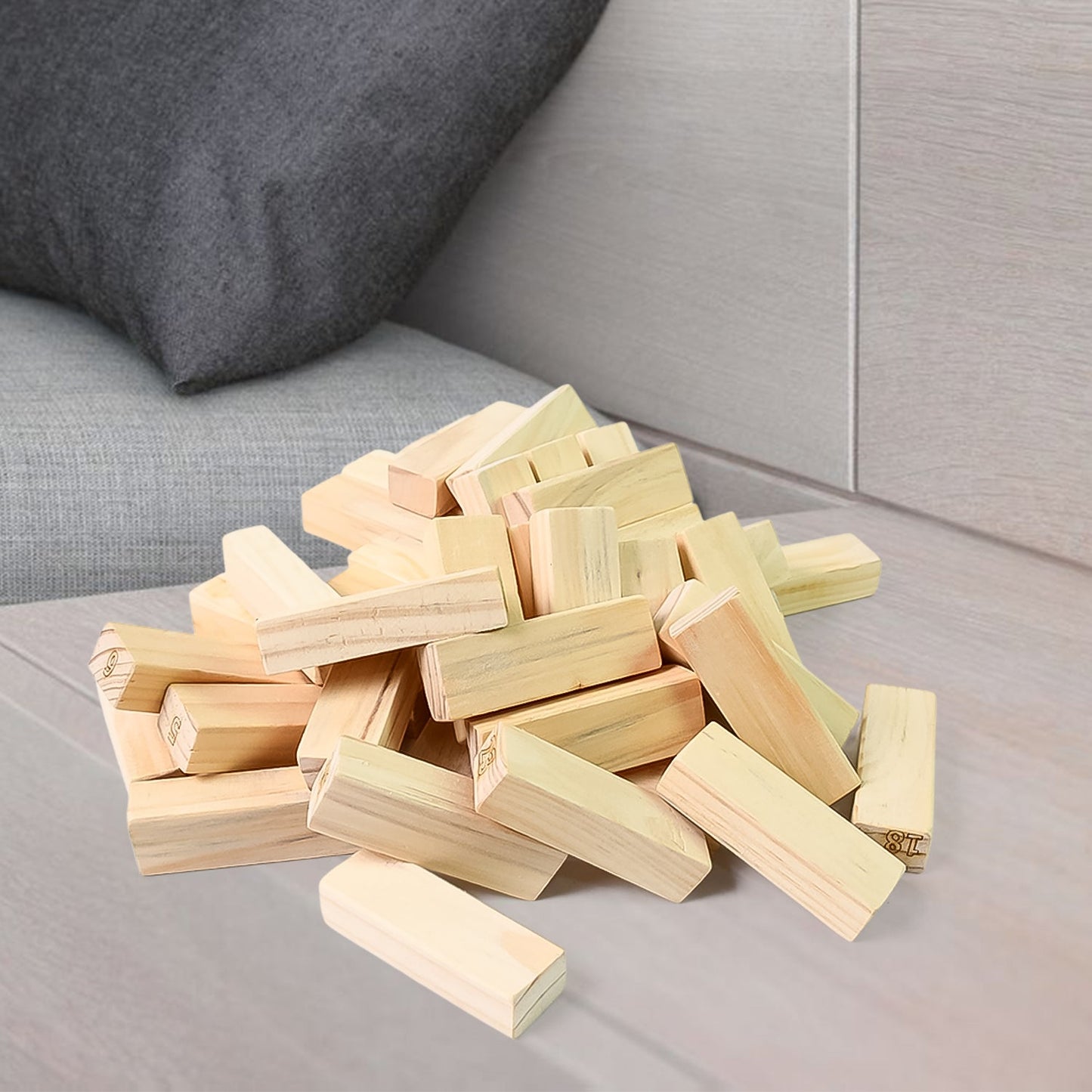 Wooden Tumbling Stacking Tower Game – Tumble Tower Blocks with 48 Wooden Pieces & 2 Dice for Family & Kids