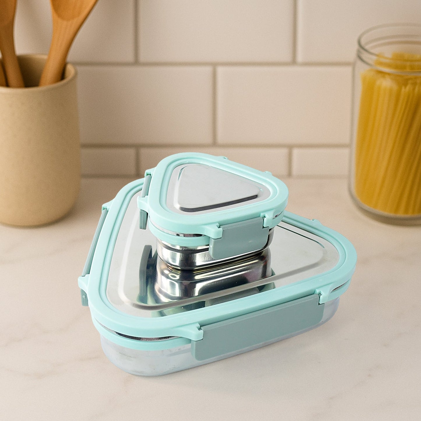 Ganesh Trinity Triangle 2pc Stainless Steel Leakproof Lunch Box Set