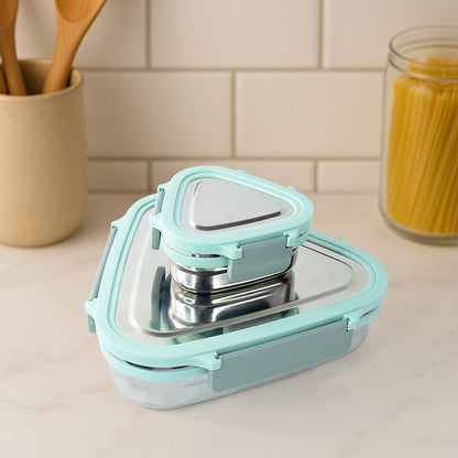 Ganesh Trinity Triangle 2pc Stainless Steel Leakproof Lunch Box Set