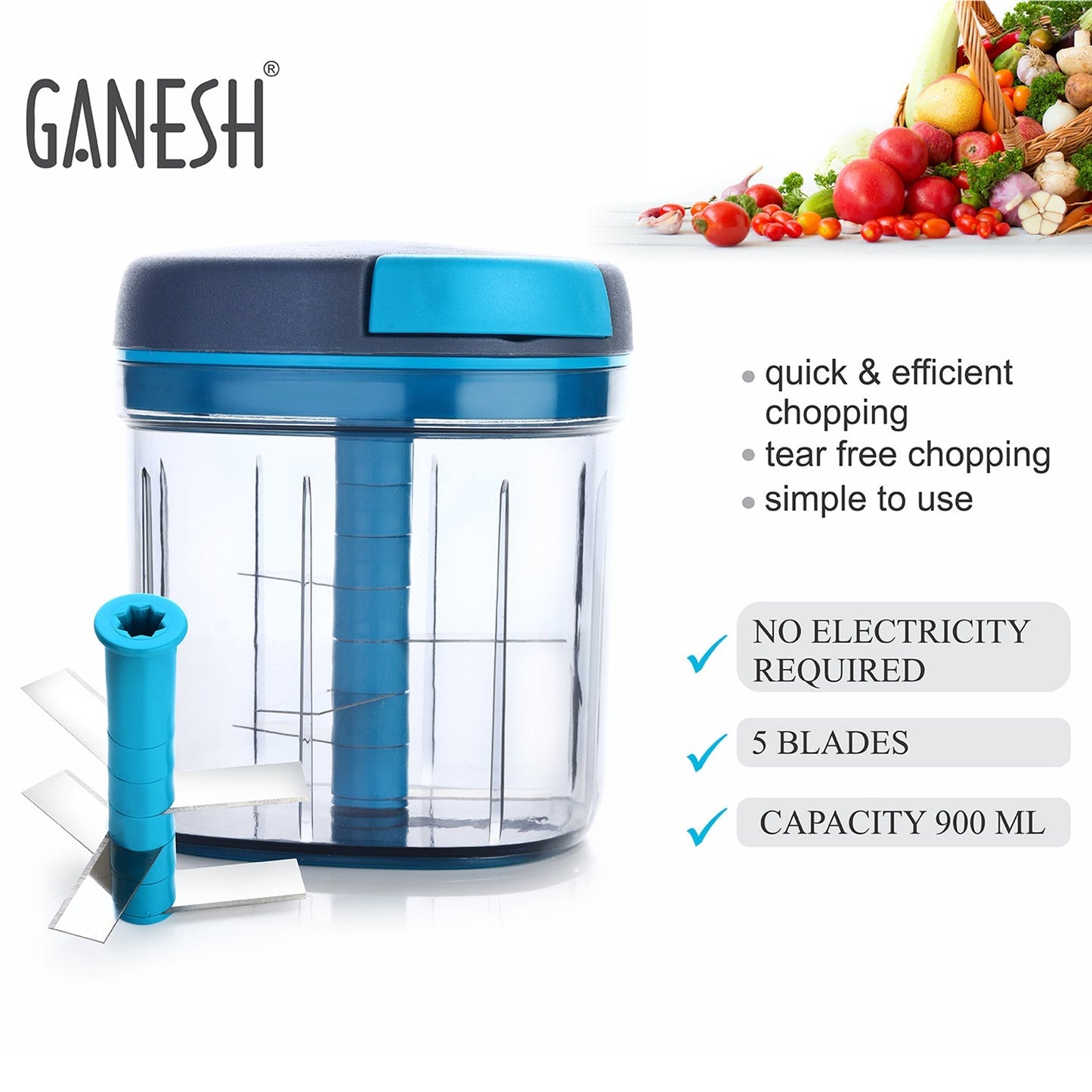 Ganesh Quick Vegetable Chopper, 725ml – Manual Chopper, 1 Unit