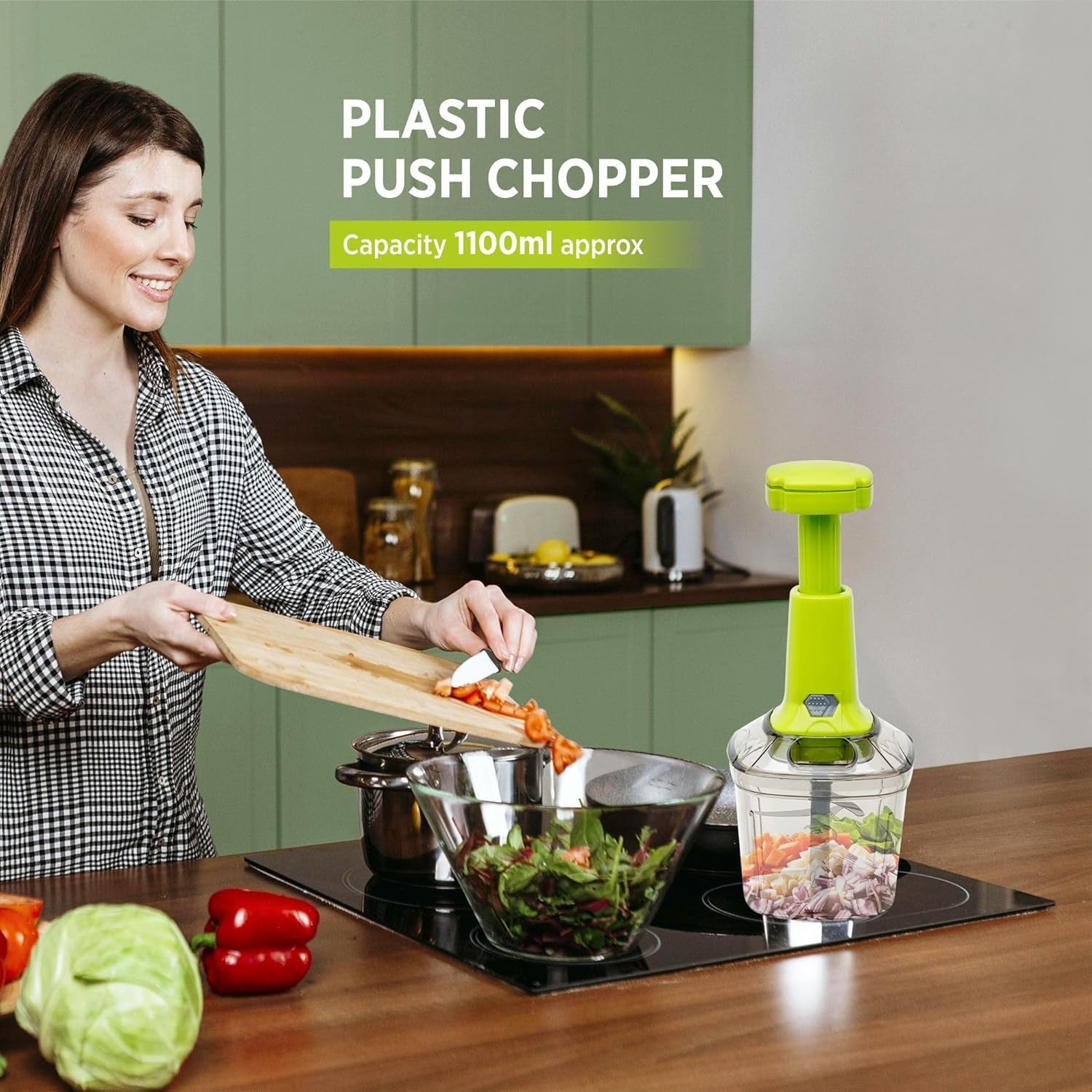 2-in-1 Push Chopper – Manual Vegetable Chopper (1100ML)