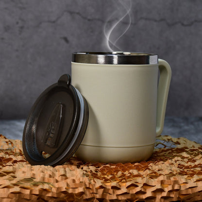 Ganesh Premium Stainless Steel Coffee Mug, 400ml – Heat-Resistant Lid