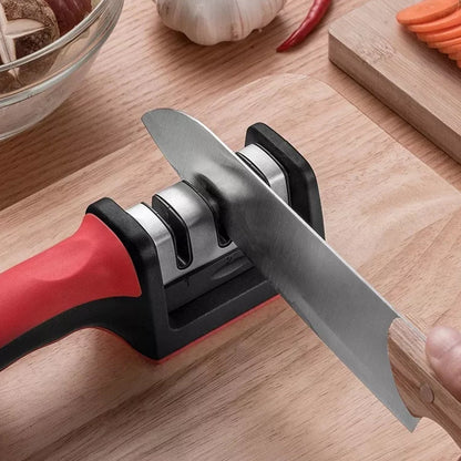 3-Stage Manual Knife Sharpener – Red, for Ceramic & Steel Knives
