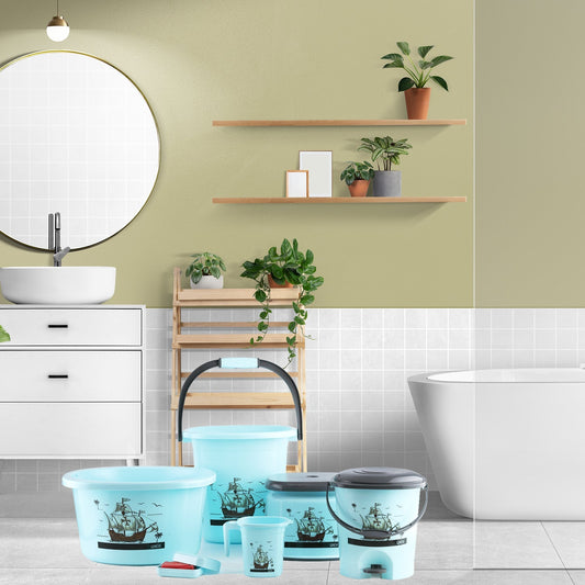 Plastic Bathroom Accessories Set 6 pcs – Bucket, Tub, Stool & More (Random Color)