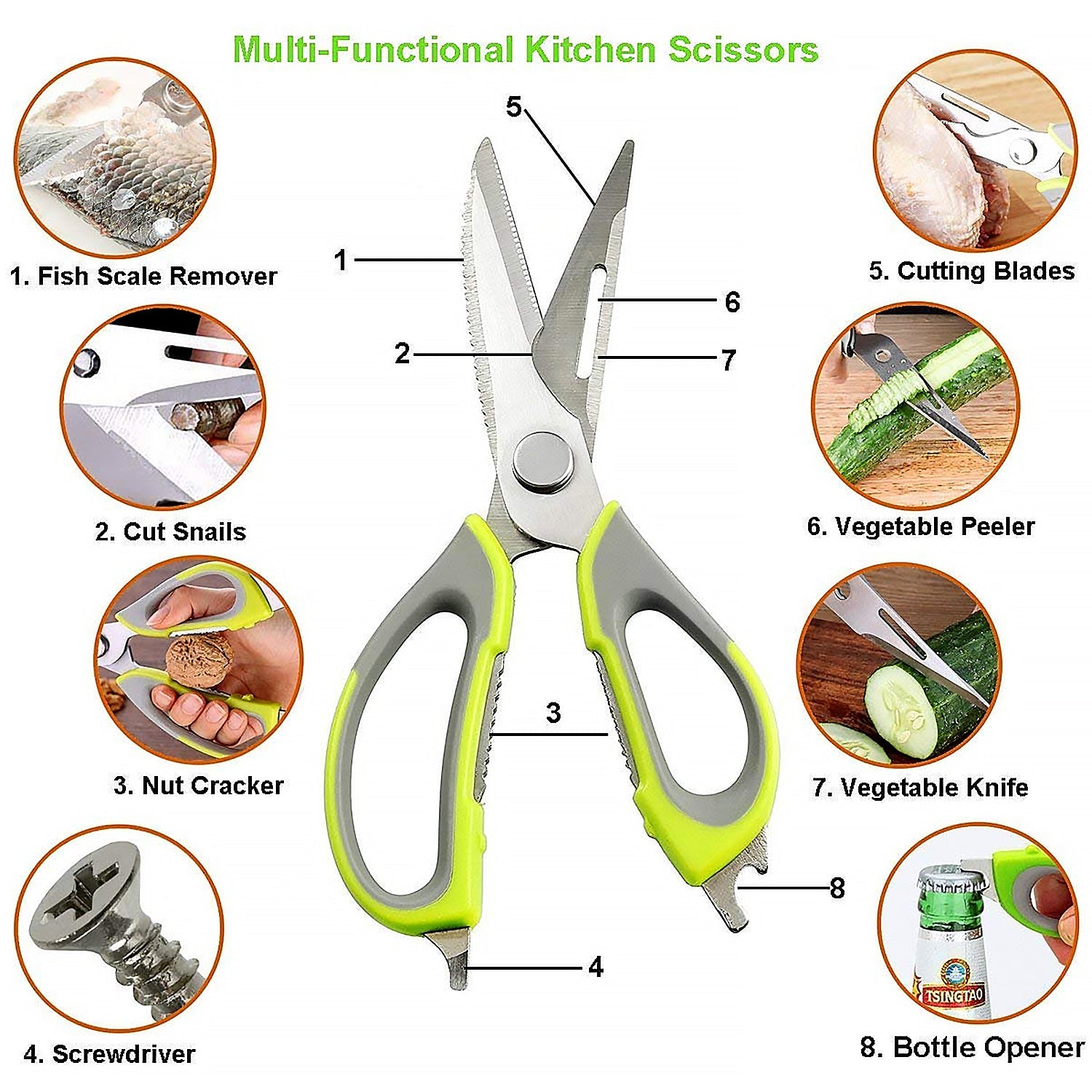 Multi-Purpose Stainless Steel Kitchen Shears with Magnetic Holder