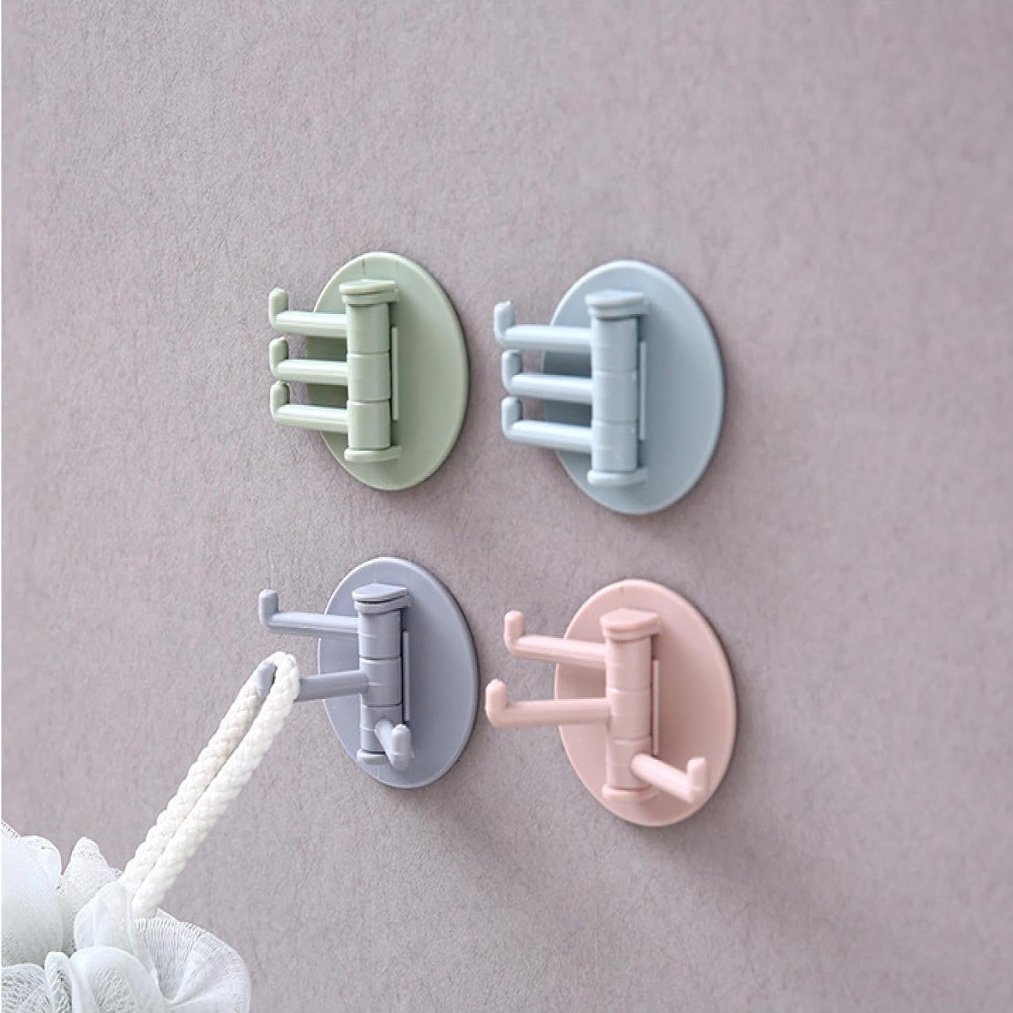 180° Rotating Punch-Free 3-Hook Adhesive Wall Hook – 1 Pc