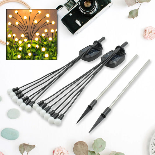 Solar Firefly Garden Lights – 2 Pc Set, 12 LED Warm LED Outdoor Garden Decor