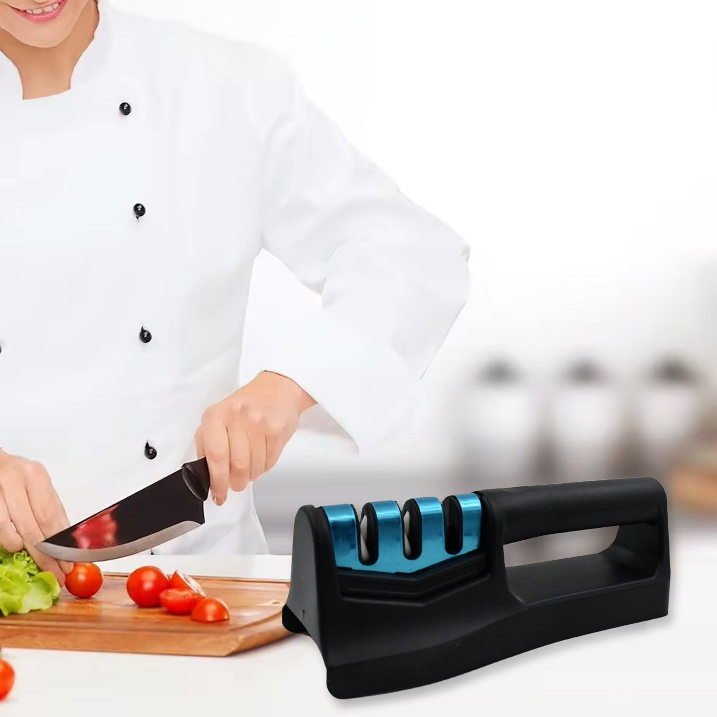 Handeld Kitchen Knife Sharpener for Chefs with 3-Step Sharpening System