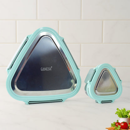 Ganesh Trinity Triangle 2pc Stainless Steel Leakproof Lunch Box Set