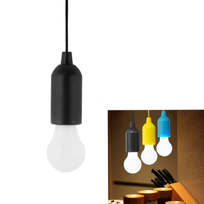 LED Pull Cord Light – Hanging Battery-Operated Bulb (Black, 1 Pc)