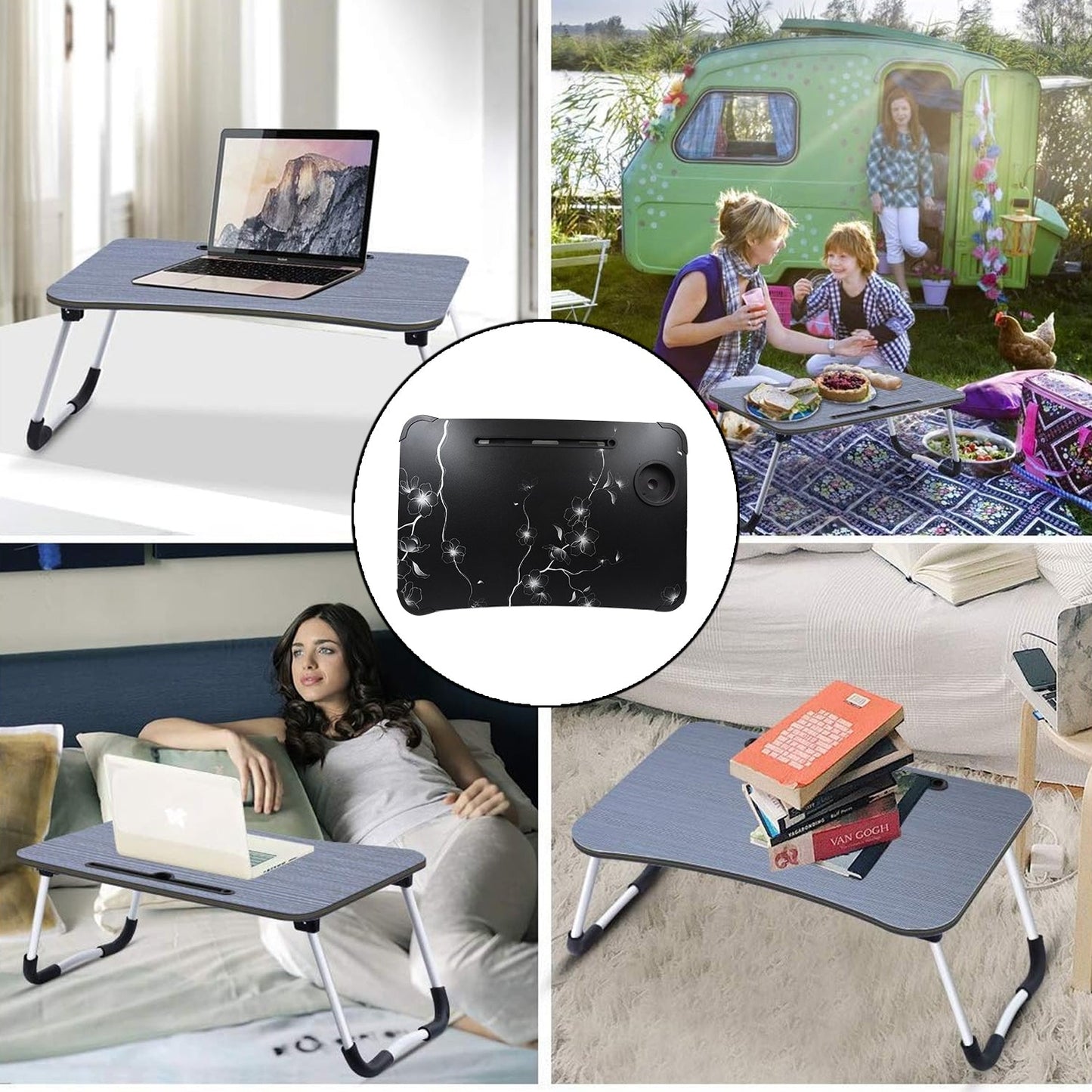 Foldable Laptop Table with Cup Holder – Portable Bed & Sofa Desk