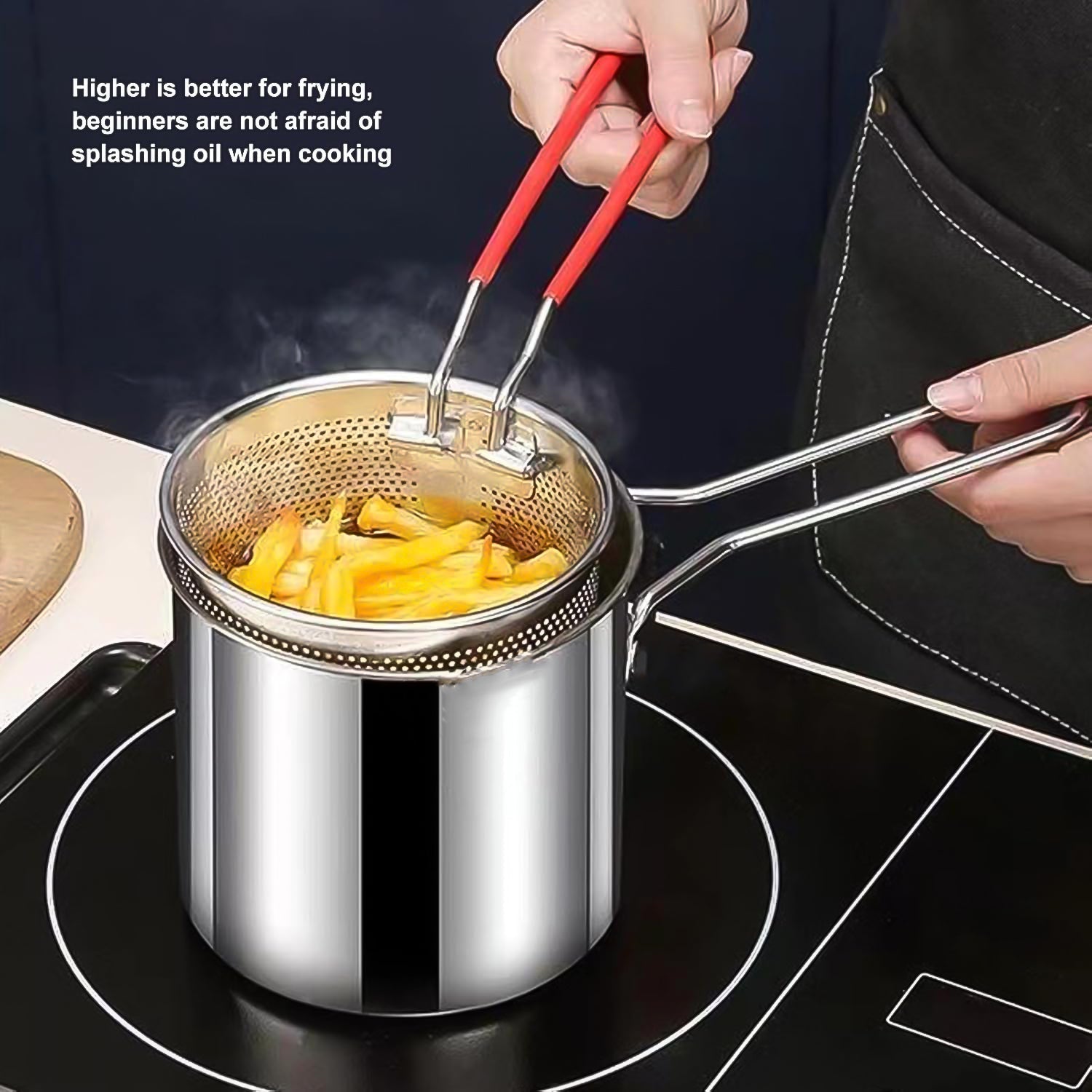 Small Deep Frying Pot with Strainer Basket for Oil-Saving Cooking