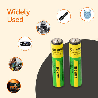 AAA Rechargeable Batteries 800 mWh – 1.5V High-Capacity NiMH with USB Charging Cable (2 Pc Set)