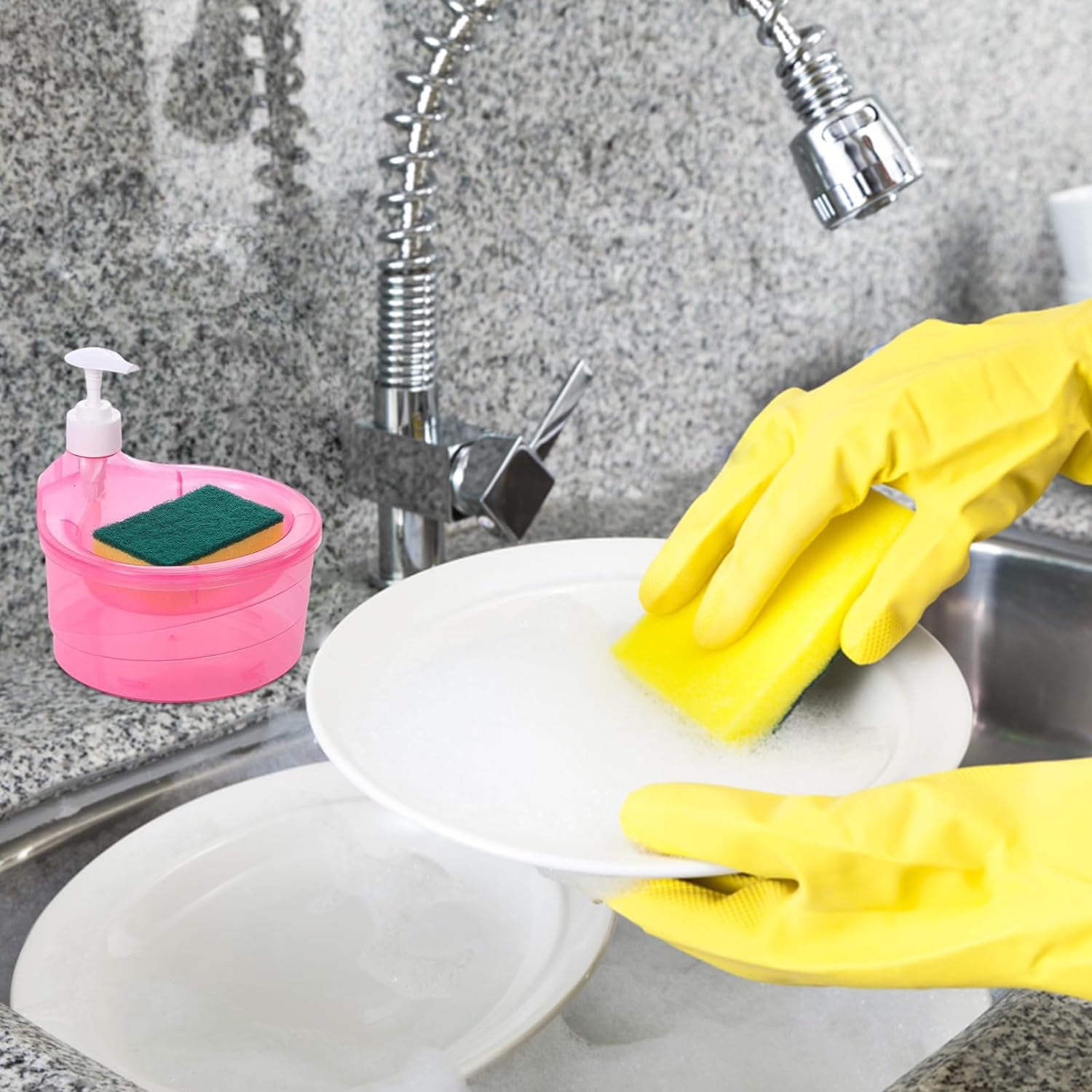 Double Layer Soap Dispenser with Pump & Sponge Holder for Kitchen