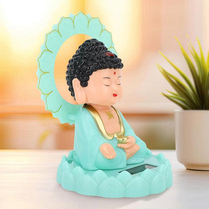 Solar-Powered Moving Head Buddha Statue – Decorative Showpiece for Home & Car (1pc/Random Color)