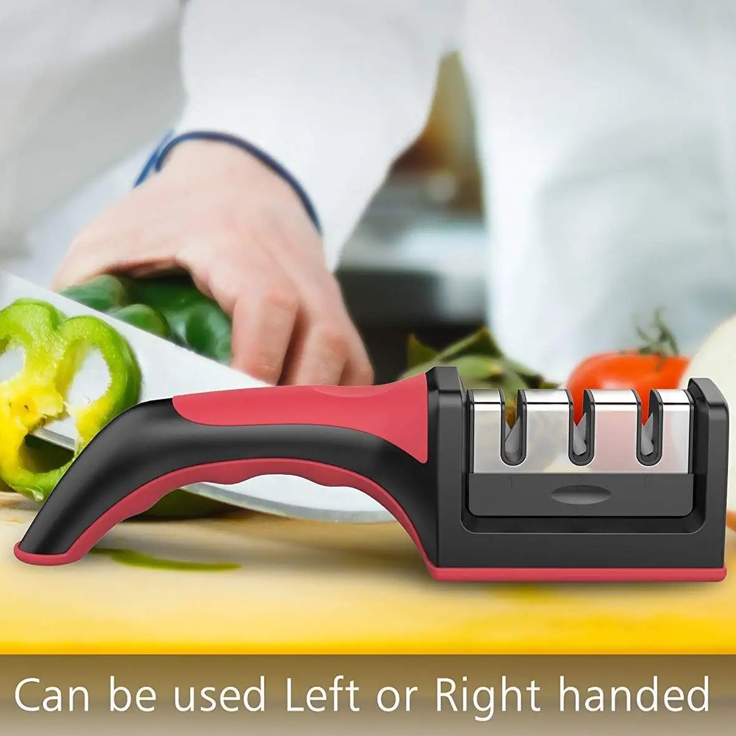 3-Stage Manual Knife Sharpener – Red, for Ceramic & Steel Knives