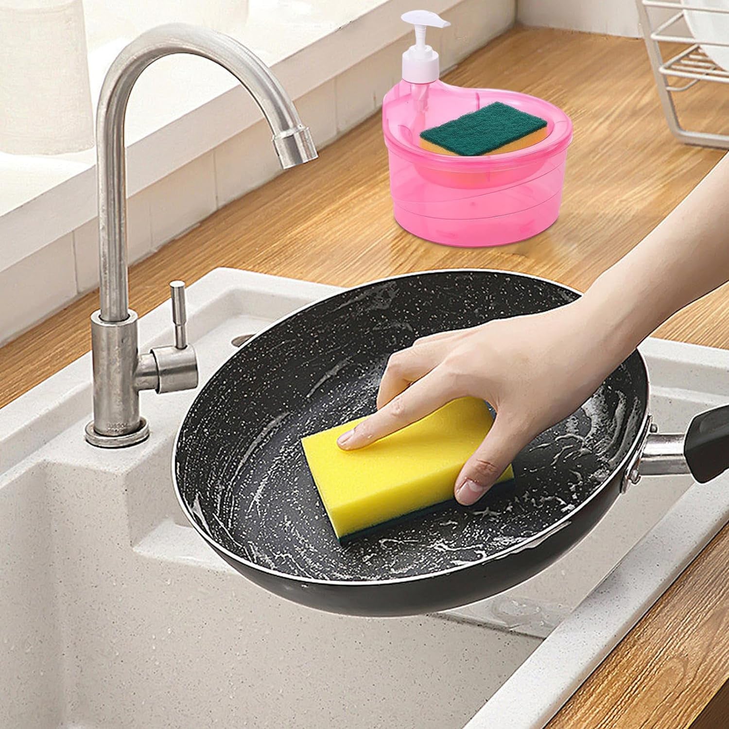Double Layer Soap Dispenser with Pump & Sponge Holder for Kitchen