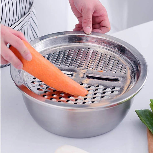 3 in 1 Julienne Grater Set with Bowl, Strainer & Cutter for Kitchen Use