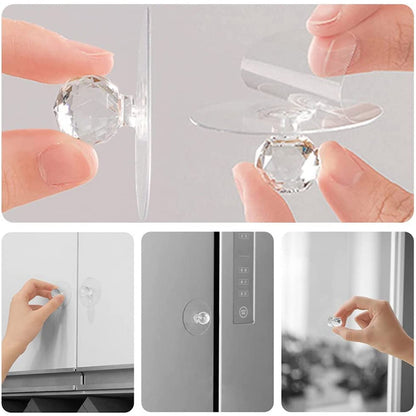 Clear Diamond Crystal Cabinet Knob – Self Adhesive Handle (5 pcs)