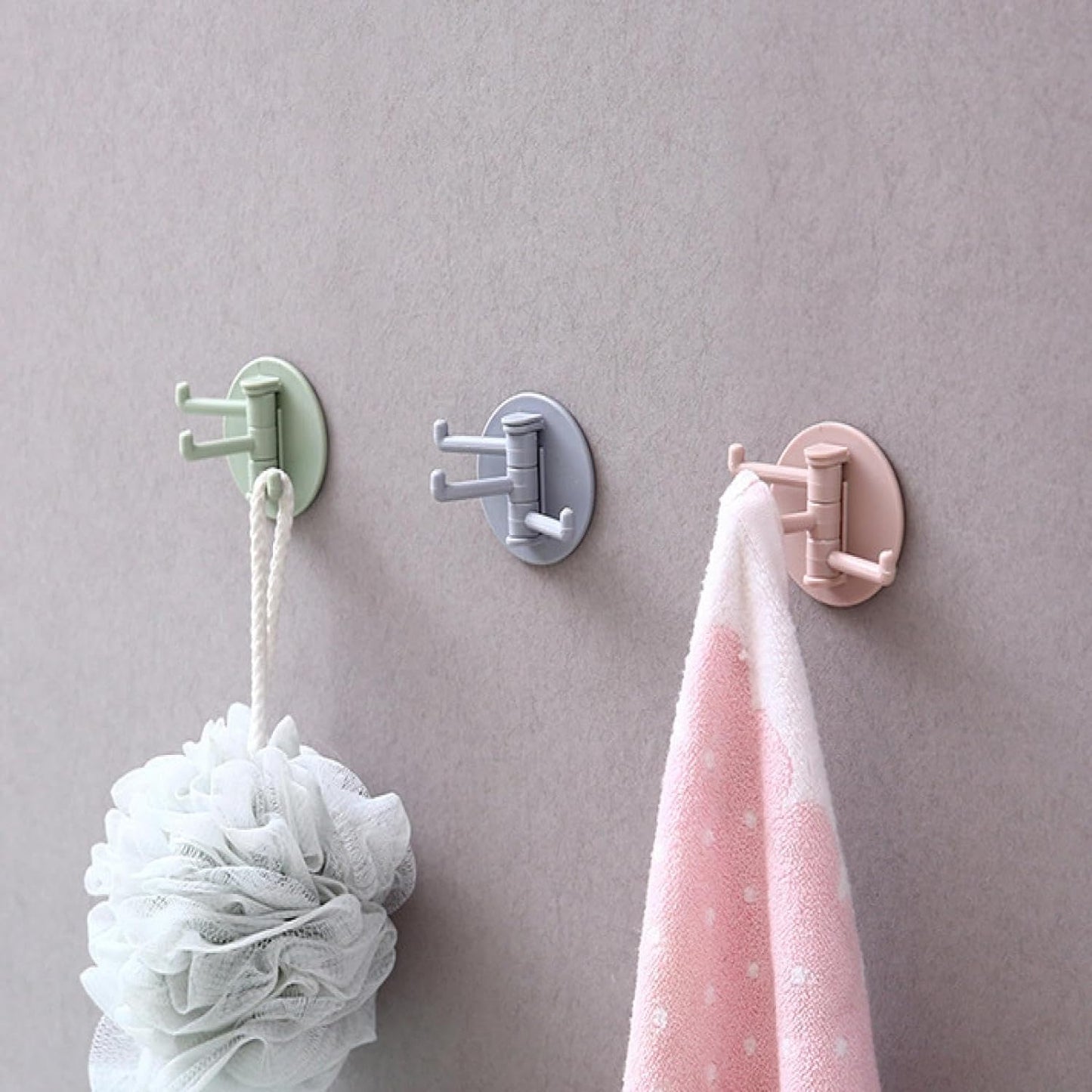 180° Rotating Punch-Free 3-Hook Adhesive Wall Hook – 1 Pc
