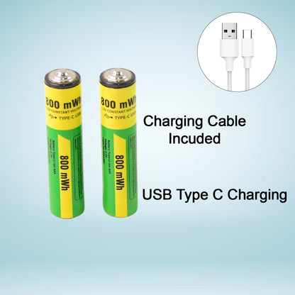 AAA Rechargeable Batteries 800 mWh – 1.5V High-Capacity NiMH with USB Charging Cable (2 Pc Set)