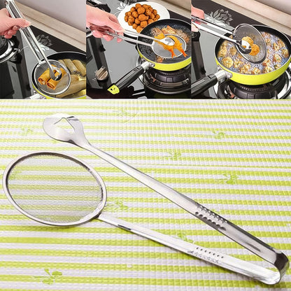 2-in-1 Stainless Steel Filter Spoon with Clip for Frying & Grilling