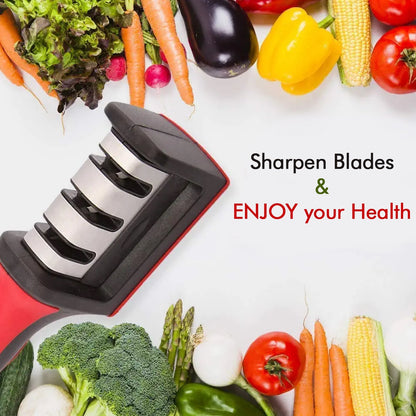 3-Stage Manual Knife Sharpener – Red, for Ceramic & Steel Knives