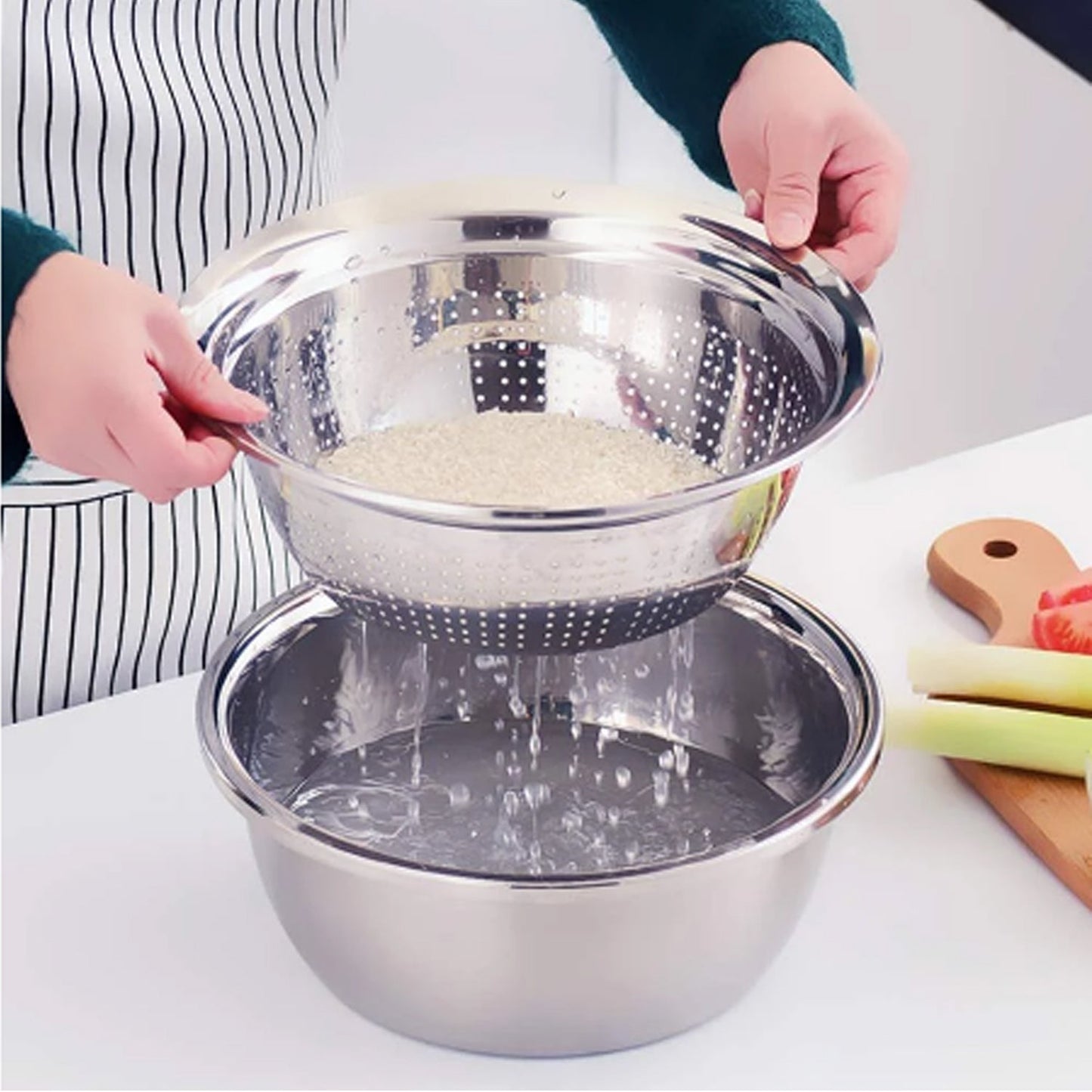 3 in 1 Julienne Grater Set with Bowl, Strainer & Cutter for Kitchen Use