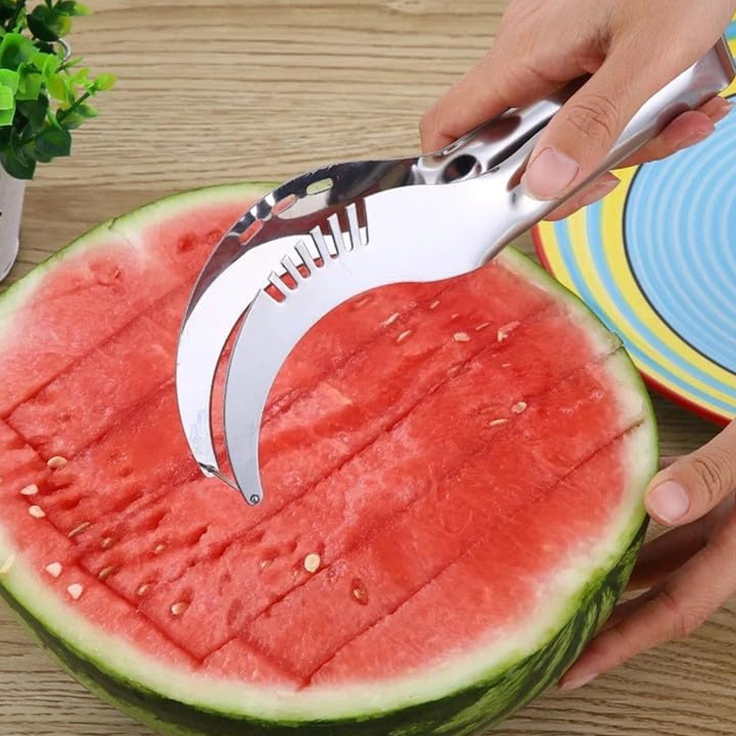 3-in-1 Stainless Steel Watermelon Slicer & Corer – Easy Fruit Cutter