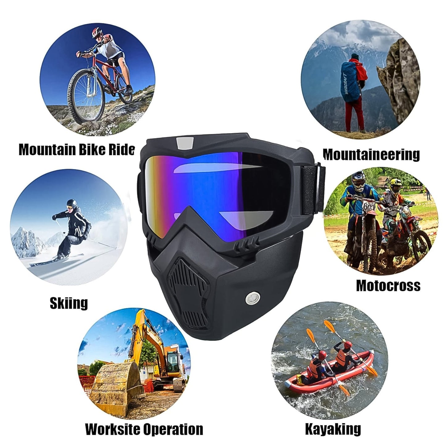 Motorcycle Goggles with Detachable Face Mask – Windproof, UV-Proof, Anti-Scratch Riding Glasses for Off-Road, Cycling, Racing