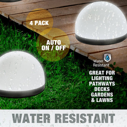 Dome Solar Garden Lights – 4 Pc LED Pathway Set, Auto On/Off