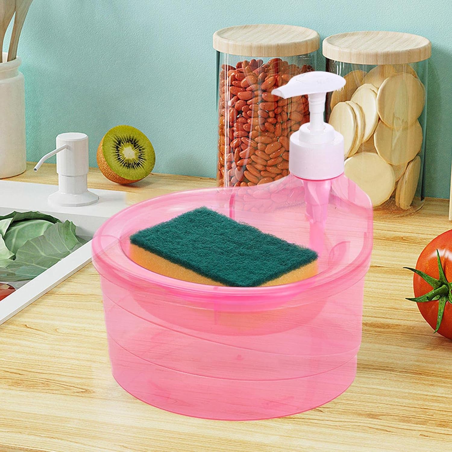 Double Layer Soap Dispenser with Pump & Sponge Holder for Kitchen