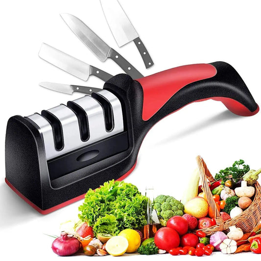 3-Stage Manual Knife Sharpener – Red, for Ceramic & Steel Knives