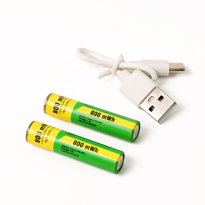 AAA Rechargeable Batteries 800 mWh – 1.5V High-Capacity NiMH with USB Charging Cable (2 Pc Set)
