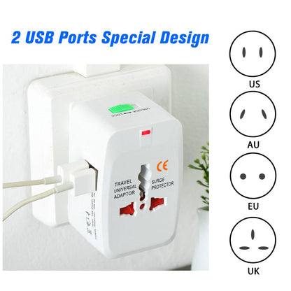All-in-One Universal Travel Adapter Plug – AU/UK/US/EU with USB Output (1 Pc)