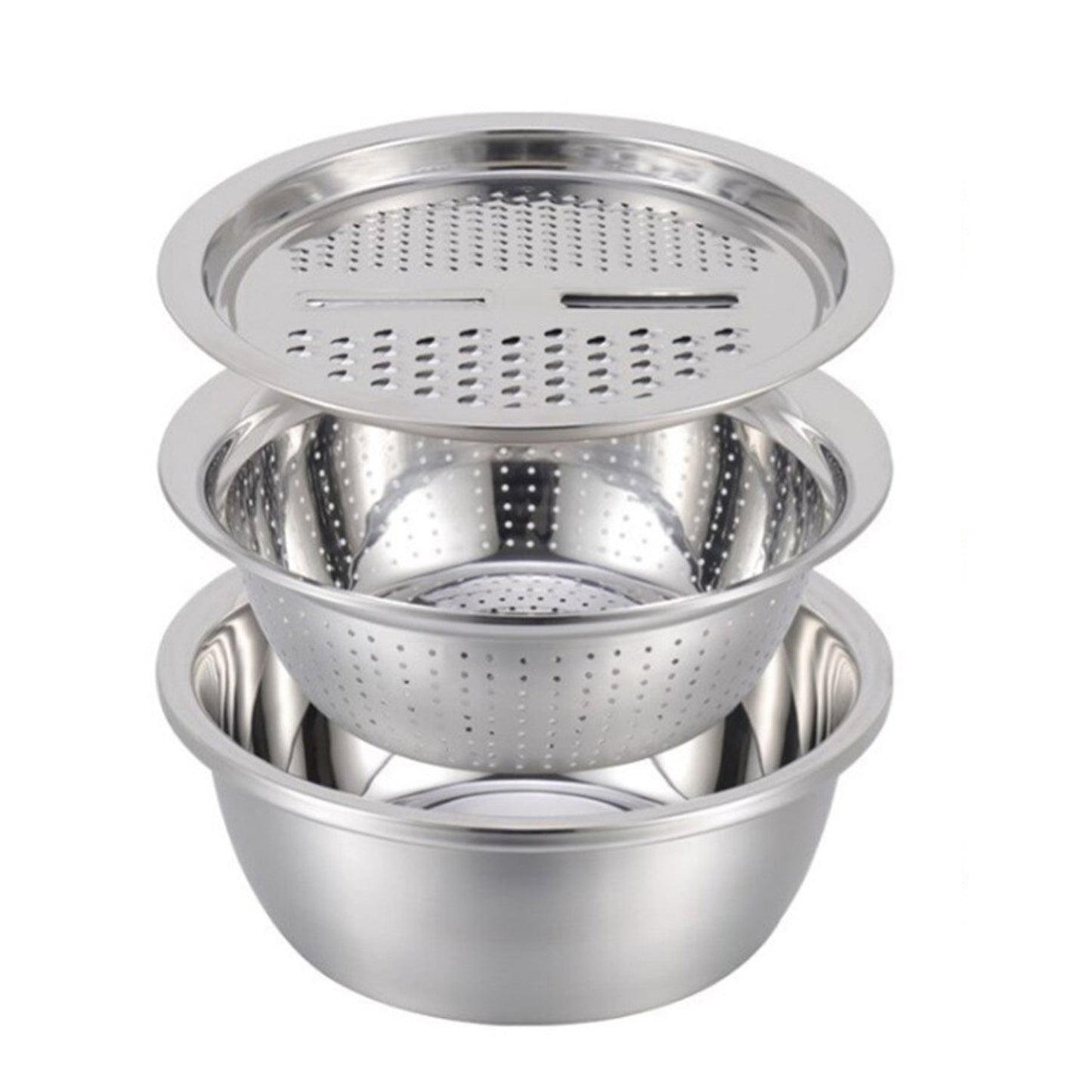 3 in 1 Julienne Grater Set with Bowl, Strainer & Cutter for Kitchen Use